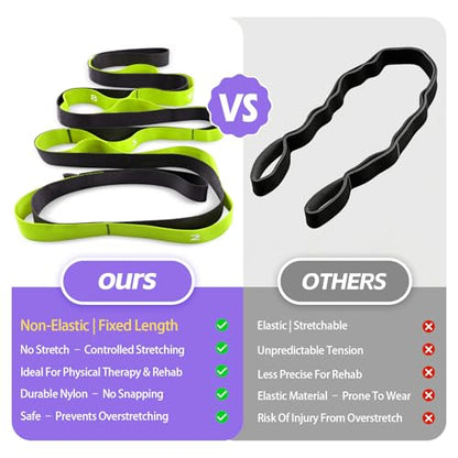 Non Elastic Stretching Strap with Loops - Yoga Straps for Physical Therapy, Durable Stretch Bands for Exercise, Flexibility Training, Hamstring & Leg Stretcher, Yoga/Pilates/Gymnastics - color: Green