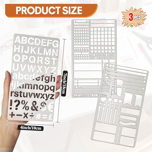 3 PCS Metal Journal Stencils Planner Stencil for Bullet Journal Stencils,Bookmark, Planning, Lines, Habit Tracker, Templates, Tiny Letters, Small Number - size: 3PCS Journal Stencils