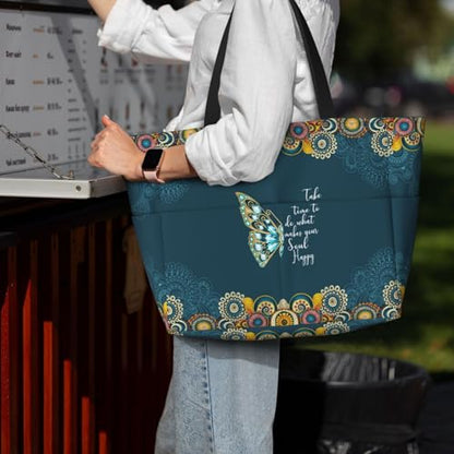 Large Beach Bag for Women Waterproof Foldable Travel Shoulder Tote Bag with Pocket for Weekender Pool Vacation - color: Butterfly Green
