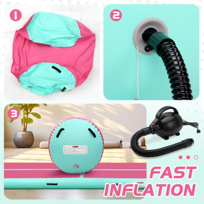 Gymnastics Air Roller Barrel 47 * 35inch PinkGreen with Pump - color: Pink, size: 47*35 Inch/120*90cm