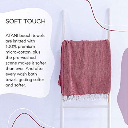ATANI Turkish Beach Towel, Converts to a Bag, Oversized 100% Cotton Bath Towels Lightweight Quick-Dry Beach Blanket for Travel, Picnic, Camping, Yoga and Pool (Red + Bag, 35 inc x 69 inc) - color: Red + Bag, size: 35 inc x 69 inc