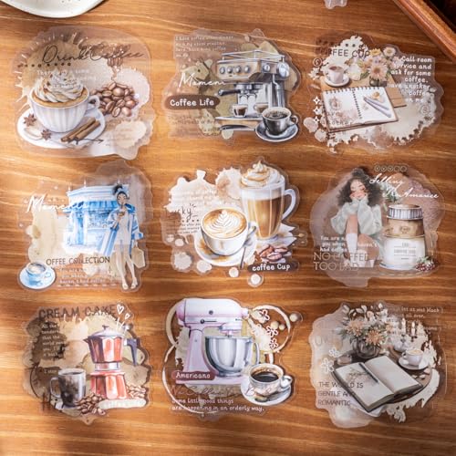 Coffee Aesthetic PET Stickers, 60 Pcs Large Collage Ephemera for Scrapbooking, Journaling, DIY Crafting, and Art Supplies - color: Today Coffee