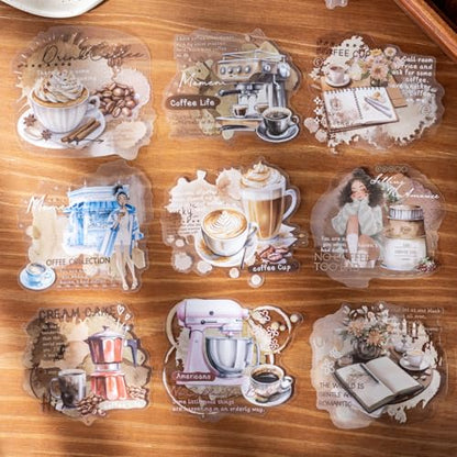 Coffee Aesthetic PET Stickers, 60 Pcs Large Collage Ephemera for Scrapbooking, Journaling, DIY Crafting, and Art Supplies - color: Today Coffee