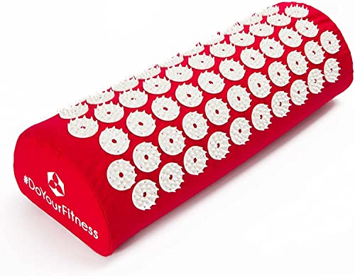 #DoYourFitness Acupressure Mat and Pillow Set - Relieves Stress, Back, Neck, and Sciatic Pain - Comes with a Vinyl Carry Bag for Storage and Travel - Red