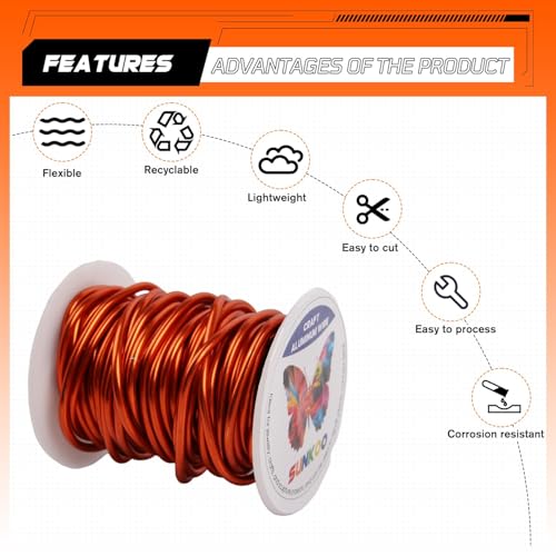 Aluminum Craft Wire,8 Gauge (3mm) Orange Bendable Wire,32 Feet Continuous Roll for Jewelry Making,Sculpting,Floral & Armature Projects - size: 8 Gauge 32FT, style: Orange