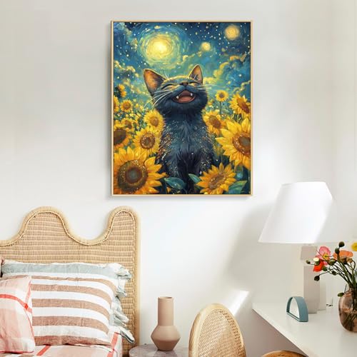 Paint by Numbers Kit for Adults, Sunflowers Black Cat Canvas Painting Set | 16x20 Inch, DIY Acrylic Number Painting Craft Kit for Adults Beginners, Home Wall Decor, Stress Relief Relaxing Hobby Gift - color: BOP1PNP14