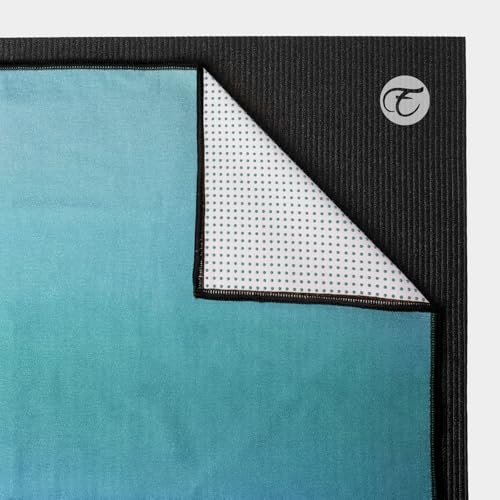 Eunzel Hot Yoga Mat Towel with Grip Dots, Printed Design 72" x 24" | Grip Dot Non Slip, Printed Microfiber Design, Sweat Absorbent, Hot Yoga & Pilate - color: Teal Flow