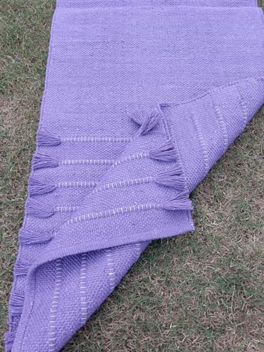 Jaipur art & Rugs Organic Cotton Yoga Mat - Eco-Friendly Hand-Woven Rug - Non Slip & Thick (24”x72”x5mm) for Everyday Fitness at Home - Comfortable Extra-Long - color: Purple