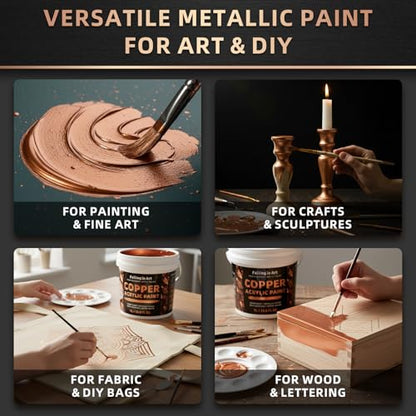Falling in Art 33.8 Oz Heavy Body Copper Metallic Acrylic Paint, Non-Toxic | Art Craft Paints for Canvas, Wood, Clay, Fabric, Metal, Furniture - color: Copper