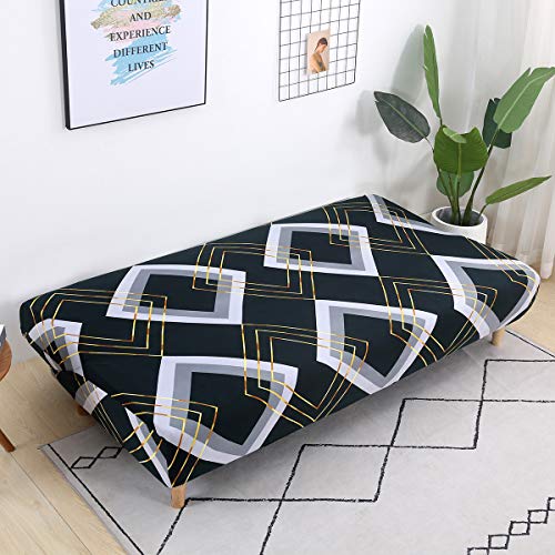MIFXIN Armless Sofa Cover Futon Slipcover Stretch Elastic Folding Sofa Bed Non-Armrest Couch Furniture Protector Spandex Printed Washable Sofa Cover Without Armrest (Gold Rhombus) - color: Gold Rhombus