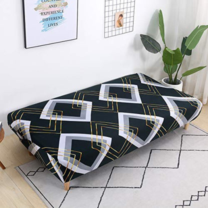 MIFXIN Armless Sofa Cover Futon Slipcover Stretch Elastic Folding Sofa Bed Non-Armrest Couch Furniture Protector Spandex Printed Washable Sofa Cover Without Armrest (Gold Rhombus) - color: Gold Rhombus