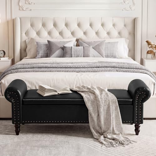 FiveWillowise 64” Storage Benches, End of Bed Bench with Storage, Black - color: Black, size: 64-inch