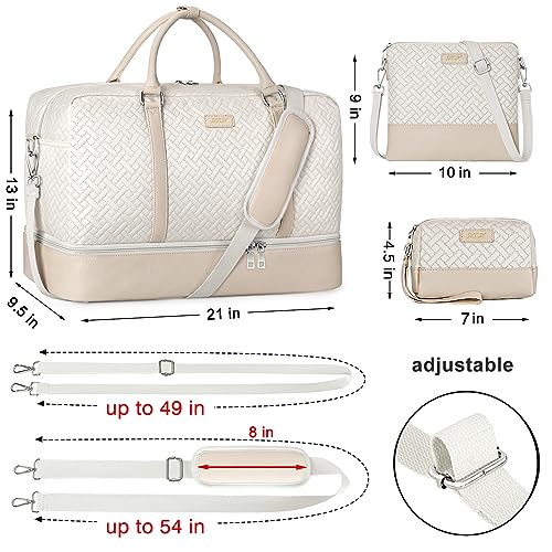 IBFUN Weekender Bags for Women, 21" Travel Duffle Bag with Shoe Compartment - color: A7-Beige