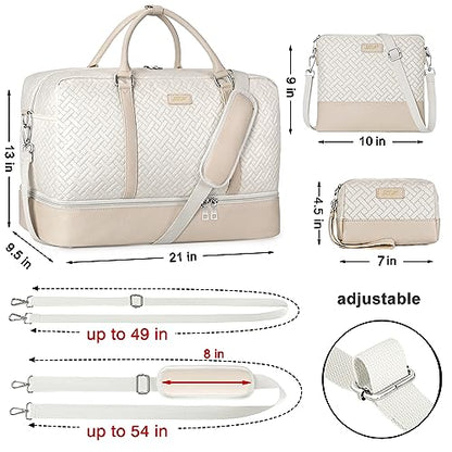 IBFUN Weekender Bags for Women, 21" Travel Duffle Bag with Shoe Compartment - color: A7-Beige