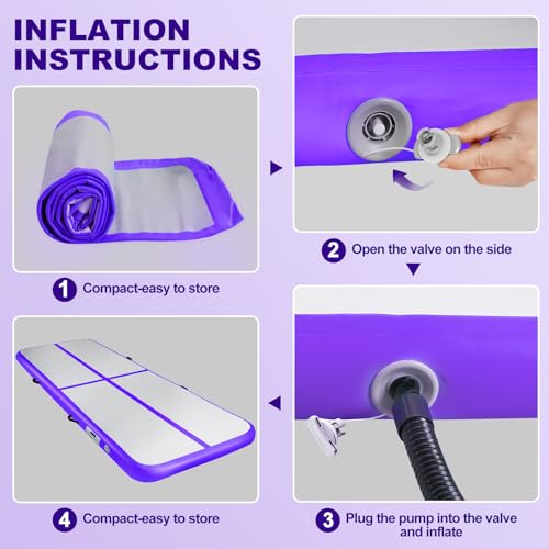 Inflatable Gymnastics Mat Air Tumble Track Tumbling Mats with Pump - color: Purple, size: 10ft*5ft*6inch(3m*1.5m*15cm)