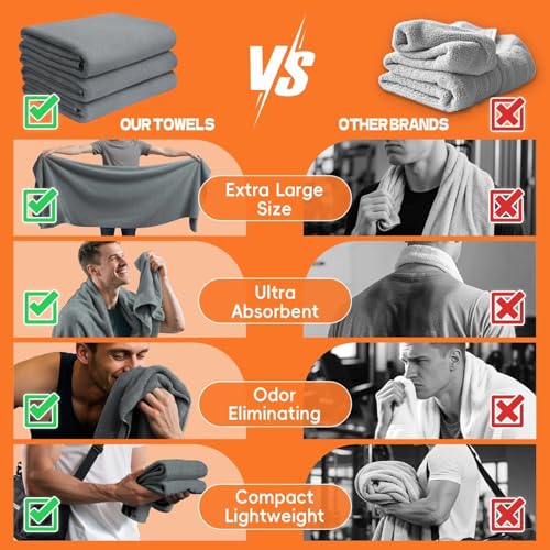 Microfiber Sweat Towel, Quick Dry 3 Pack 27x55 in - color: Gray, size: 27 inch X 55 inch