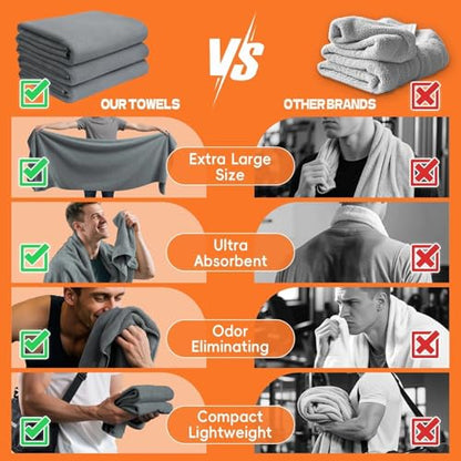 Microfiber Sweat Towel, Quick Dry 3 Pack 27x55 in - color: Gray, size: 27 inch X 55 inch