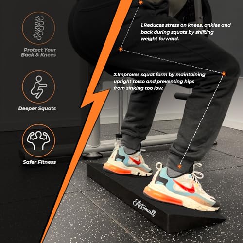 Squat Wedge Block, One-Piece Slant Board for Heel Elevated Squats Item Highlight: 27 x 10 in, 15° slant board; 6 silicone pads; calf stretches, deadlifts & mobility; 4,000 lb pressure-tested