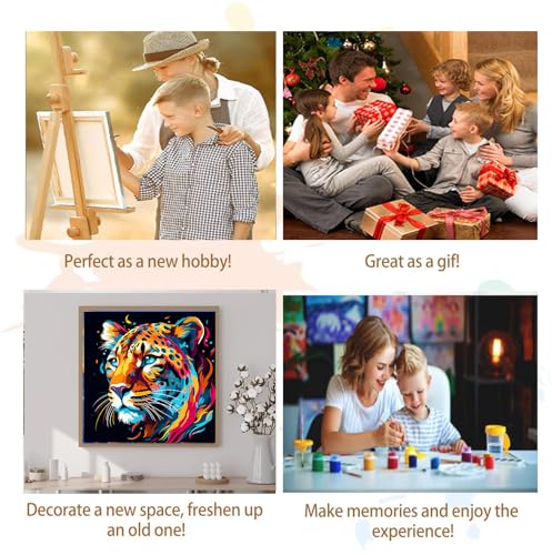 Artunion Framed Paint by Numbers Kit for Adults Beginners & Kids Ages 8-12,Colorful Cheetah Paint by Number with Frame,Animals Paint by Numbers Kit on Canvas 10 * 10 Inch Without Easel - color: ZXT-268-F