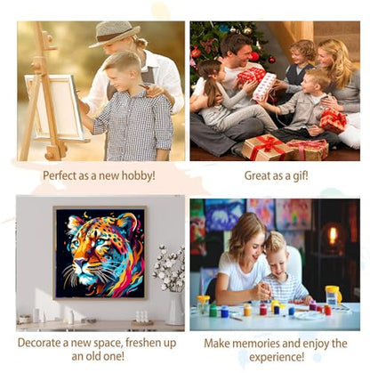 Artunion Framed Paint by Numbers Kit for Adults Beginners & Kids Ages 8-12,Colorful Cheetah Paint by Number with Frame,Animals Paint by Numbers Kit on Canvas 10 * 10 Inch Without Easel - color: ZXT-268-F