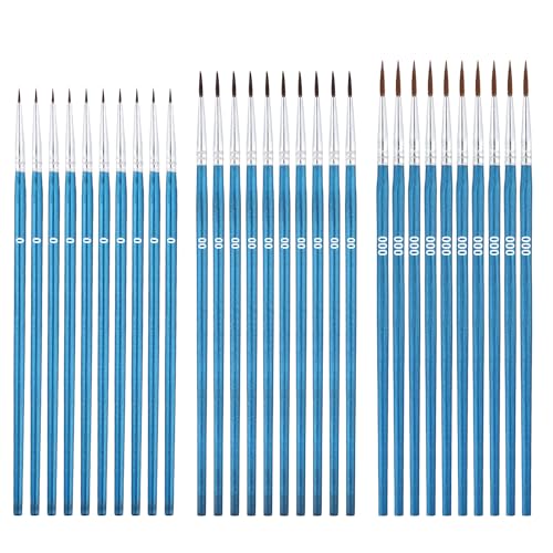 30pcs Detail Paint Brushes Set, 0#00#000 Fine Tip Skinny Paint Mini Tiny Miniature Fine Small Paint Liner Brush for Crafts Miniature Painting Classroom Watercolor Acrylic Art Face Painting (Blue) - color: Blue