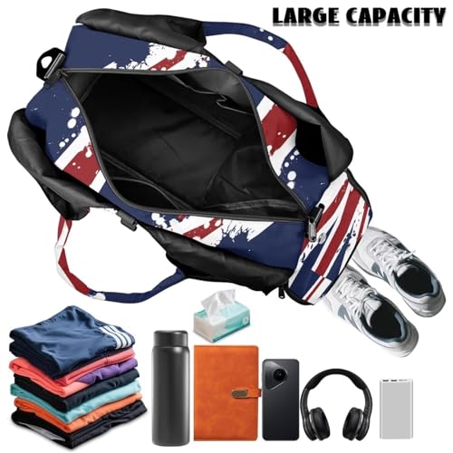 Union Flag Print Womens Gym Bag Yoga Mat Bags with Double Zipper Sports Bags with Shoe Compartments, Navy Blue Shoulder Bag for Fitness Weekender - color: Union Flag