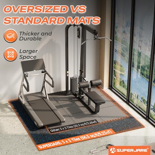 SUPERJARE 30" x 30" Larger Rubber Top Exercise Equipment Mats, 0.56" Thick 9PCS 56.3 Sq Ft High-Density EVA Foam Interlocking Gym Flooring, Big Workout Mat for Home Gym, Floor Protection, Black/Blue - size: 9 Tiles (56 Sq Ft)