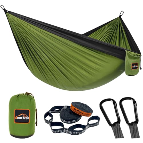 AnorTrek Camping Hammock, Super Lightweight Portable Parachute Hammock with Two Tree Straps Single or Double Nylon Travel Tree Hammocks for Camping Backpacking Hiking - color: Olive Green&black, size: Single 110''L x 55''W