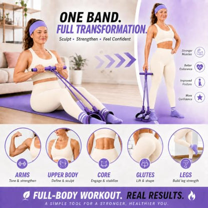 Pedal Resistance Band, Stitched Anti-Snap Elastic Pull Rope Fitness Equipment, 3-in-1 Home Workout Exercise Bands Set with Pilates Grip Socks & Headband - color: Purple, size: 55LB