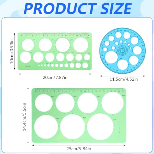 3 Pcs Circle Template, Plastic Circle Stencil for Drawing, Professional Circle Ruler, Small&Medium&Large Multifunctional Circle Drawing Tool for Office, School, Drafting Supplies