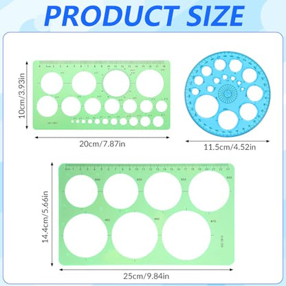 3 Pcs Circle Template, Plastic Circle Stencil for Drawing, Professional Circle Ruler, Small&Medium&Large Multifunctional Circle Drawing Tool for Office, School, Drafting Supplies