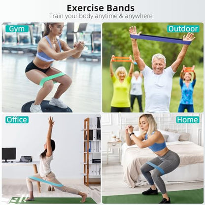Bundle Set of 8 Resistance Bands for Workout, 5 Latex Exercise Bands and 3 Fabric Booty Bands with 2 Portable Bags