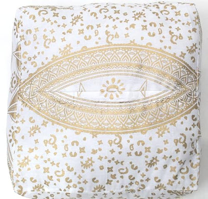 INDIAN CRAFT CASTLE ICC Mandala Barmeri Large Floor Pillow Cover Cushion Meditation Seating Ottoman Throw Cover Hippie Decorative Zipped Bohemian Pouf Ottoman Cases White Gold Matellic 16" Square
