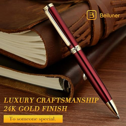 BEILUNER Red Lacquer Gel Pen With 24K Gold Finish, Retractable Pens, Gift Pen Set, Professional, Elegant, Writing, Executive, Office, Nice Fancy Designer, Perfect for Men and Women - color: Red and Gold Finish