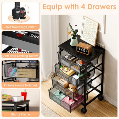 Hongtamoya Rolling Cart with Drawers, Storage Cart with Wheels, Black - color: Black, size: 4 Drawers