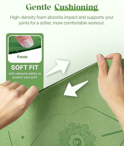 ROMIX Pro Yoga Mat With Alignment Lines, 6Mm Thick Non-Slip Exercise Mat - color: Green