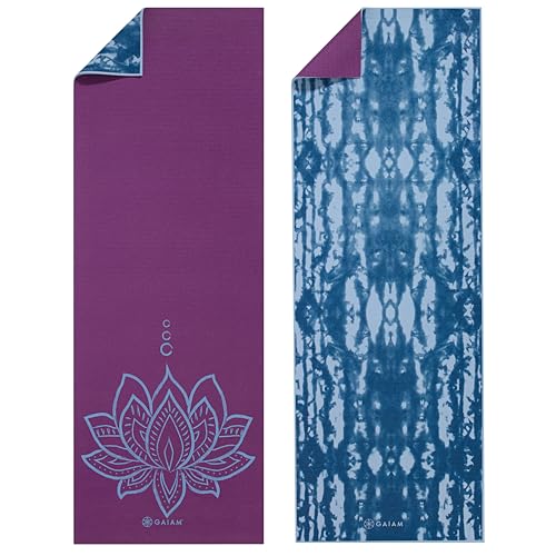 Gaiam Yoga Mat - Premium 6mm Print Reversible Extra Thick Non Slip Exercise & Fitness Mat for All Types of Yoga, Pilates & Floor Workouts (68" x 24" x 6mm Thick) - color: Purple Lotus