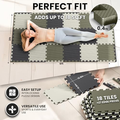 bemaxx Gym Mats Set - EVA Interlocking Foam Floor Tiles Workout Mat Puzzle - color: Camouflage Trio, size: 18 Tiles | 18 sq ft