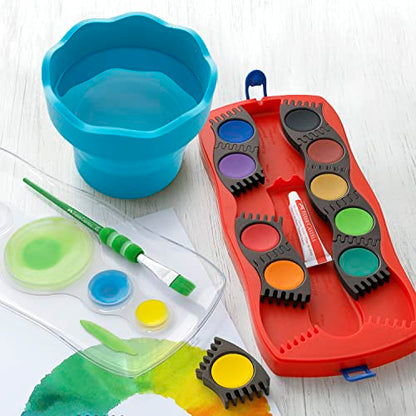 Faber-Castell Clic & Go Portable Paint Water Cup with Brush Holder, Turquoise - Collapsible Paint Brush Cleaner Rinse Cup, Travel Friendly Painting Accessories - size: 1 Count (Pack of 1)