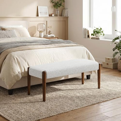 Usaint 42" End of Bed Bench with Wood Legs, Heathered White with Walnut Leg - color: Heathered Off-white With Walnut Leg