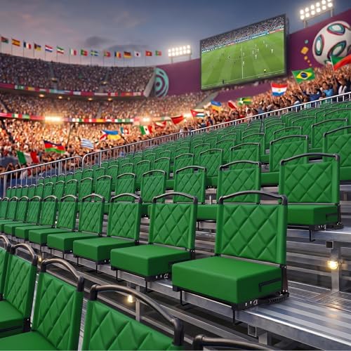 Stadium Seats with Back Support Cushion, Folding Stadium Seats for Bleachers Hold up 400lbs, Wide Bleacher Seat with Shoulder Strap & Handle Comfort for Sports Events (Green, 1pcs) - color: Without Pocket-green, size: 1pcs