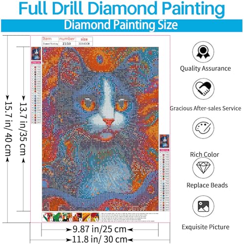 Shouruihua Diamond Painting Kits for Adults, Funny Cat Diamond Art Kit | Abstract Cat, Gem Art, Diamond Dotz Kits, Animal Diamond Dots, Full Round Drill Diamond Painting Kits for Adults, 11.8x15.7in - color: Animal(Funny Cat-2)
