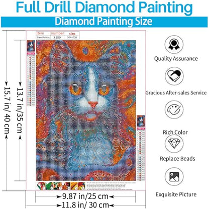 Shouruihua Diamond Painting Kits for Adults, Funny Cat Diamond Art Kit | Abstract Cat, Gem Art, Diamond Dotz Kits, Animal Diamond Dots, Full Round Drill Diamond Painting Kits for Adults, 11.8x15.7in - color: Animal(Funny Cat-2)