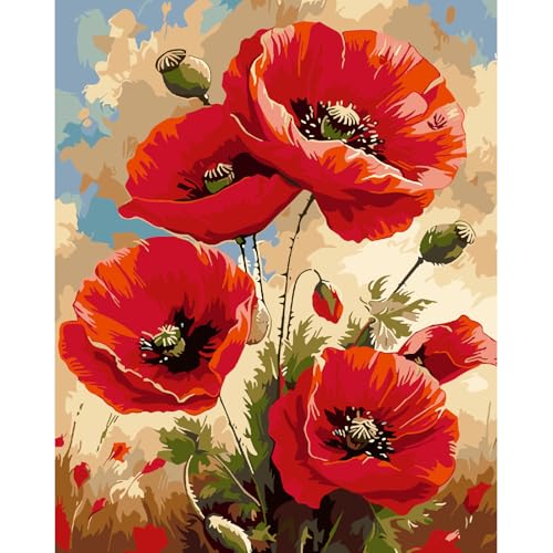 AALBLAC Flowers Paint by Numbers for Adult - Poppy Flower Paint by Numbers Kit for Adults Beginners, Easy Flowers Acrylic Painting on Canvas for Home Wall Art Decor 16x20 Inch - color: Poppy Flowers-40X50