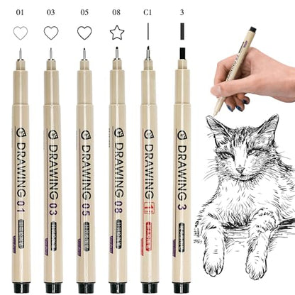 Micro Fineliner Pens, 6 Pack Micro Pen Set Black, Technical Drawing Pens for Artist No Bleed Calligraphy Pens, Archival Ink Brush Pen Art Pens for Journaling, Illustration, Sketching, Anime - color: 6