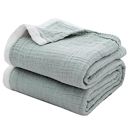 SE SOFTEXLY Muslin Throw Blanket, 4-Layer Dyed Yarn, 50”x60”, Sage Green - color: 5-sage Green, size: Throw-50" x 60"