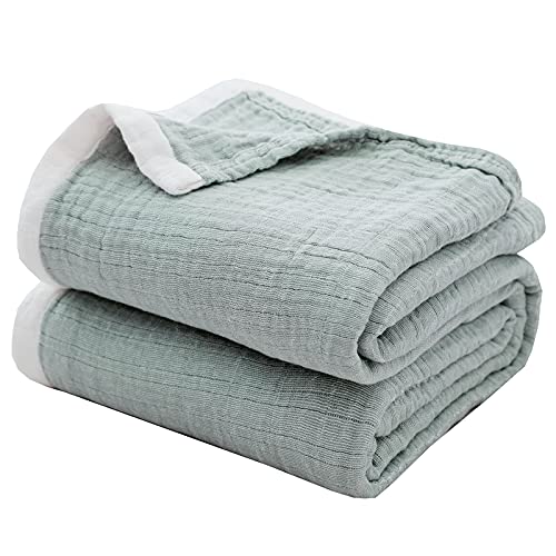 SE SOFTEXLY Muslin Throw Blanket, 4-Layer Dyed Yarn, 50”x60”, Sage Green - color: 5-sage Green, size: Throw-50" x 60"