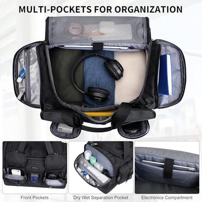 WITZMAN Duffle Bag for Men 55L Nylon Travel Weekender with Shoe Compartment - color: Black