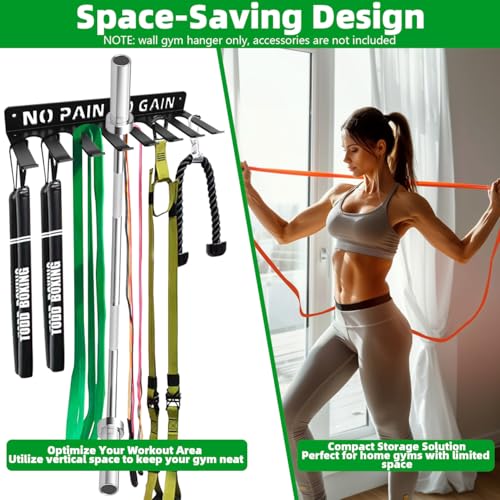 Home Gym Accessories Organization Storage Rack Equipment For Home 8 Hook Wall Hanger Display Gear Barbells Resistance Bands Jump Ropes Lifting Belt Hanger Accessories Hardware Included - color: No Pain No Gain M