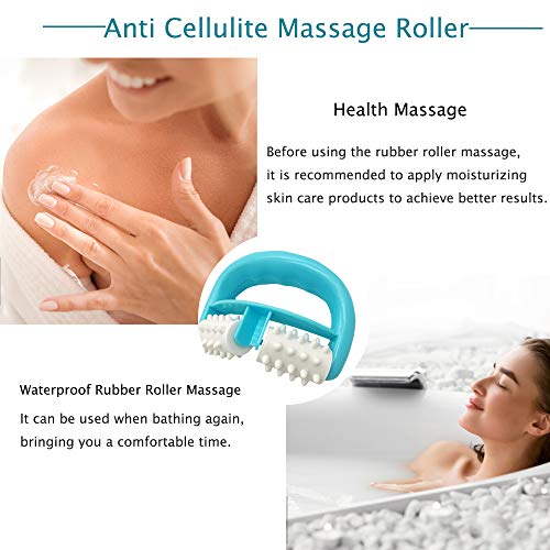 Cellulite Massage, Manual Roller Massages with Two-Wheel Handle,Relax Muscles to Relieve Stress,Increases Blood Circulation,Apply to Arm/Shoulder/Leg/Back/Buttocks/Abdomen(Blue)